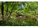 Lush backyard oasis with a tranquil pond, rock features, and tropical plants, providing a relaxing retreat at 7775 Still Lakes Dr, Odessa, FL 33556