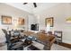 Well-lit home office with hardwood desk, stylish chair, and artistic decor for a professional workspace at 7775 Still Lakes Dr, Odessa, FL 33556
