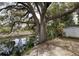 Canal view with mature trees and a shed, providing a peaceful and private waterfront setting at 14616 Coral Dr, Hudson, FL 34667