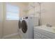 Laundry room featuring new washer/dryer, utility sink, storage space and window at 19123 Sunset Bay Dr, Land O Lakes, FL 34638