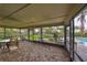 This screened patio is set up with a table and chairs and overlooks the private pool area at 2812 Ormandy Ct, Tampa, FL 33618