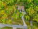 Aerial view of the home surrounded by lush greenery with a long driveway and wooded setting at 35150 Roth Ln, Dade City, FL 33525