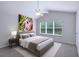 Bright bedroom featuring a ceiling fan, large window, and stylish artwork at 4920 Pond Ridge Dr, Riverview, FL 33578