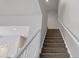 Carpeted staircase featuring a white railing leading to the upper level of the home at 4920 Pond Ridge Dr, Riverview, FL 33578