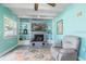 Cozy living room features a fireplace and built-in shelving, perfect for relaxing and entertaining at 6801 Clark St, Hudson, FL 34667