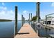 View of the wooden dock leading out to the water, complete with a life preserver at 109 Carmelina St, Ruskin, FL 33570