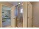 Walk-in tiled shower with glass door and built-in seat in a naturally-lit bathroom at 12421 Triple Creek Blvd, Riverview, FL 33579