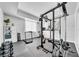 Bright home gym featuring rubber flooring, exercise equipment, power rack, treadmill, weights and natural light at 13122 Prestwick Dr, Riverview, FL 33579