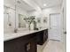 Modern bathroom featuring double sinks, a large mirror, and sleek fixtures for a spa-like experience at 22229 Storybook Cabin Way, Land O Lakes, FL 34637