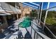 Screened in private pool with an attached sunroom area and lush landscaping to provide privacy at 7345 Brightwaters Ct, New Port Richey, FL 34652