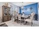 Dining area showcasing modern table set, bright blue accent wall and stylish decor at 8247 Westhaven Dr, Land O Lakes, FL 34638