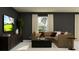 Cozy living room with a comfortable couch, modern TV, and neutral color palette at 11959 Brae Way, Dade City, FL 33525