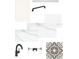 Selections for a bathroom include white cabinets, marble countertop, patterned floor tile, and black fixtures at 18057 Foxtail Loop, Venice, FL 34293