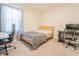 Comfortable bedroom featuring a wooden bed frame and desk with chair for a functional space at 5571 Birch River Trl, Wesley Chapel, FL 33545