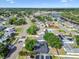 An aerial shot features the property and surrounding neighborhood close to the canal and waterfront amenities at 5907 Tampa Shores Blvd, Tampa, FL 33615