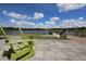 Picturesque view of lake, dock, and seating area with inviting Adirondack chairs overlooking the serene water at 6907 Crestpoint Dr, Apollo Beach, FL 33572