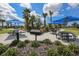 Outdoor picnic area with tables, umbrellas and a grill surrounded by palm trees at 6907 Crestpoint Dr, Apollo Beach, FL 33572