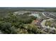 Aerial view of a neighborhood showcasing the home's proximity to green spaces and a pond at 12308 Chaya Ct, Spring Hill, FL 34610