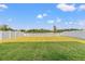 Expansive backyard with lush green grass and a pristine white fence, perfect for outdoor activities at 12856 French Market Dr, Riverview, FL 33579
