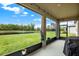 Relaxing screened porch with tranquil views of the backyard and pond at 18185 Cortes Creek Blvd, Spring Hill, FL 34610