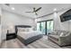 Airy bedroom boasts a balcony entrance, stylish ceiling fan, and comfortable seating area at 2140 Catalina Dr, Clearwater, FL 33764