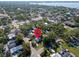 Aerial view of the house with a red pin, located close to the water and downtown area at 2700 56Th S St, Gulfport, FL 33707
