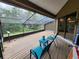 The screened-in patio features wood floors and relaxing views of the private backyard at 321 Parkside Ln, Safety Harbor, FL 34695