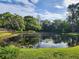 View of the tranquil pond reflecting the sky and trees creating a peaceful setting on a sunny day at 321 Parkside Ln, Safety Harbor, FL 34695