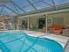 Backyard pool and patio with an outdoor seating area and screened in enclosure at 5343 Sagamore Ct, New Port Richey, FL 34655
