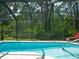 Backyard pool area surrounded by a screened enclosure and lush greenery at 5343 Sagamore Ct, New Port Richey, FL 34655