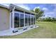 Exterior view of sun room with decorative white rock and yellow flowers at 2401 Richmond Greens Ct, Sun City Center, FL 33573