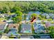 Overhead view of a home with a pool in a neighborhood surrounded by trees and a pond at 3051 Jodi Ln, Palm Harbor, FL 34684
