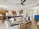 Open-concept living space with a modern kitchen, dining area, and comfortable seating arrangement at 11248 Juglans Dr, Odessa, FL 33556