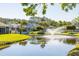 Scenic pond with a fountain feature surrounded by well-maintained landscaping and beautiful reflections at 4146 Brentwood Park Cir, Tampa, FL 33624