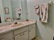 Well-lit bathroom featuring a vanity with countertop and decorative towels at 4558 Blossom Blvd # D, Zephyrhills, FL 33542