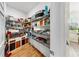 A walk-in pantry with shelves full of food storage and a door leading to the outside at 11416 Carlton Fields Dr, Riverview, FL 33579