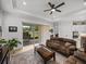 Spacious living room with a sliding glass door, comfortable seating, and contemporary decor at 14198 Thoroughbred Dr, Dade City, FL 33525
