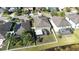 A high aerial shot showcasing the back of the house with a screened-in patio and well-kept lawn at 1564 Imperial Key Dr, Trinity, FL 34655