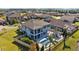 Birds-eye view highlighting a home's outdoor amenities: a pool, patio, and well-maintained yard in a lovely community at 28355 Picana, Wesley Chapel, FL 33543