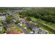 Aerial view of property nestled in community near golf course and wooded area at 29250 Princeville Dr, San Antonio, FL 33576
