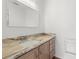 Bathroom featuring a granite countertop, stylish light fixture, wood cabinets, and sleek faucet at 29250 Princeville Dr, San Antonio, FL 33576