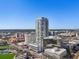 Stunning aerial view of the modern high-rise with city views, against a clear blue sky backdrop at 301 1St S St # 2205, St Petersburg, FL 33701