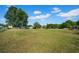 Expansive front lawn with scattered trees and a bright blue sky with fluffy clouds above the property at 4615 Keene Rd, Plant City, FL 33565