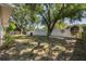 Private backyard is enclosed by white vinyl fencing, mature trees, and a fire pit, creating perfect setting at 1849 Diane Dr, Clearwater, FL 33759