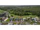 Aerial view of property and surrounding neighborhood, backing onto a lush golf course with mature trees at 29408 Princeville Dr, San Antonio, FL 33576