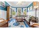 Cozy living room with blue walls, built-in shelving, and bay windows at 701 S Boulevard, Tampa, FL 33606