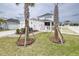 Spacious backyard with white picket fence, professional landscaping, and freshly cut lawn at 3706 Front Park Dr, Wesley Chapel, FL 33543