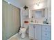 Cozy bathroom with a vanity, toilet, and shower/tub combination with modern fixtures at 4414 W El Prado Blvd, Tampa, FL 33629