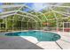 Large pool with a screened enclosure surrounded by trees and a deck for lounging at 5004 Waterkey Way, Tampa, FL 33647