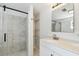 Nicely updated bathroom features walk-in shower, stylish fixtures and neutral finishes at 2001 Spooner Dr, Plant City, FL 33563